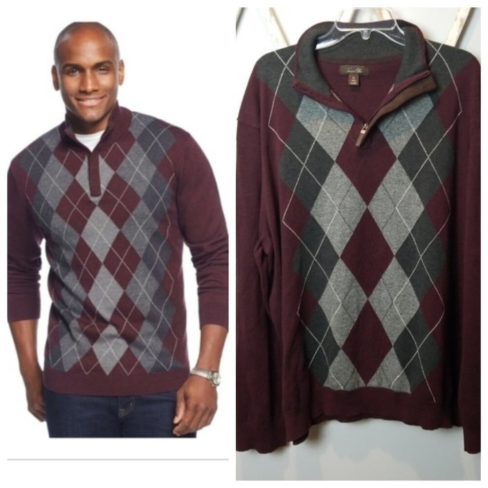 Tasso Elba argyle quarter zip sweater XL